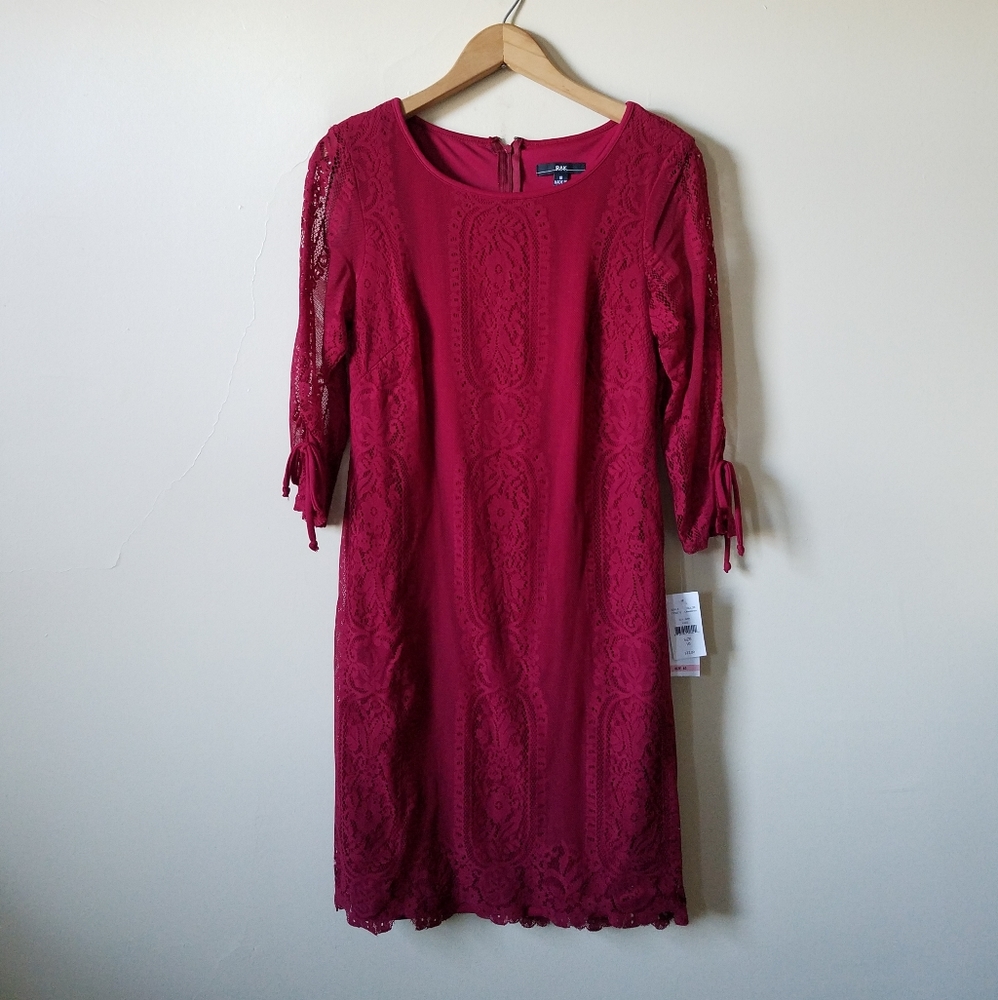 R&K Wine Red Lace Overlay Sheath Dress Size 10